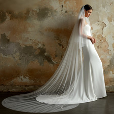 Two Layer Wedding Veil White Cathedral Length Bridal Veil Cut Edge with comb 02