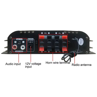 1600W Peak Power Digital 4 Channel Audio Amplifier FM Radio USB Bluetooth-Compat
