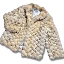 Rare Blue Fox Real Fur Patchwork Honeycomb Coat Voluminous Design Authentic