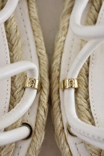 Chanel 20S White Lambskin CC Logo Mules Lace Up Tie Sandal Espadrille Flat 36 - Picture 11 of 21