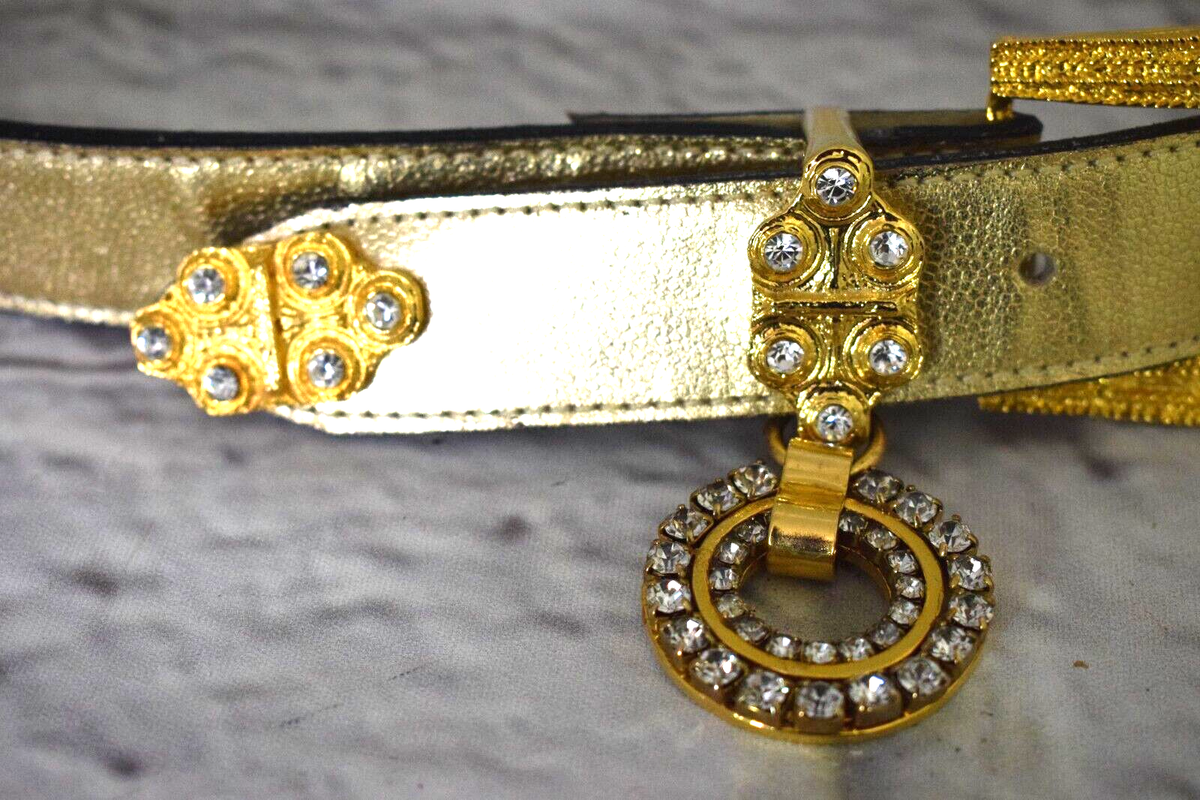 Leatherock 1994 Gold Genuine Leather Belt w/Rhinestones Size 
