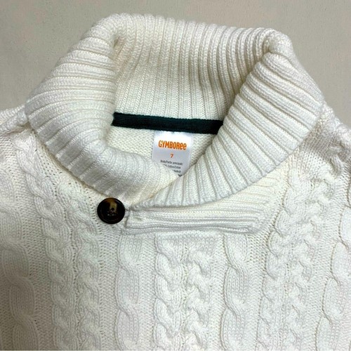 Gymboree White Holiday Boy’s 7 Sweater Knit Cowl Neck Preppy Cardigan Photos - Picture 2 of 5
