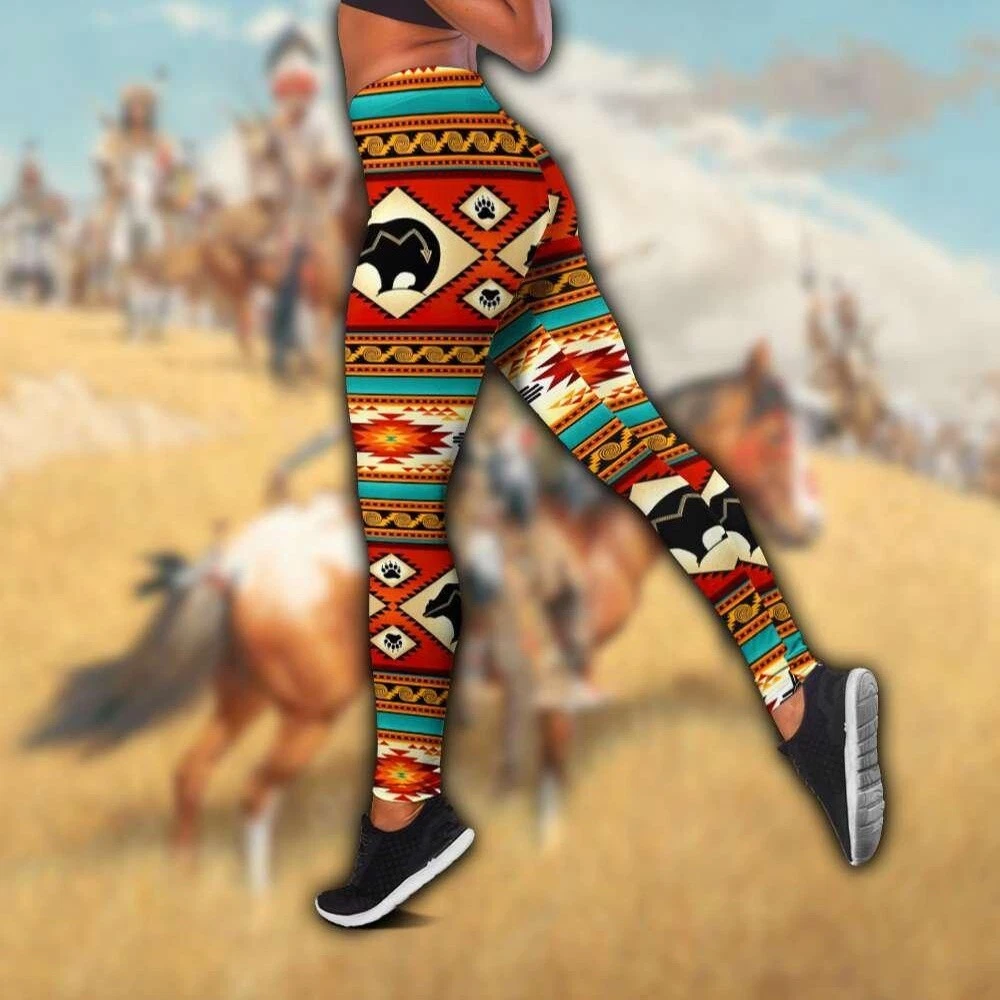 Bear Brocade Native American Hollow Tank top and Legging Sets