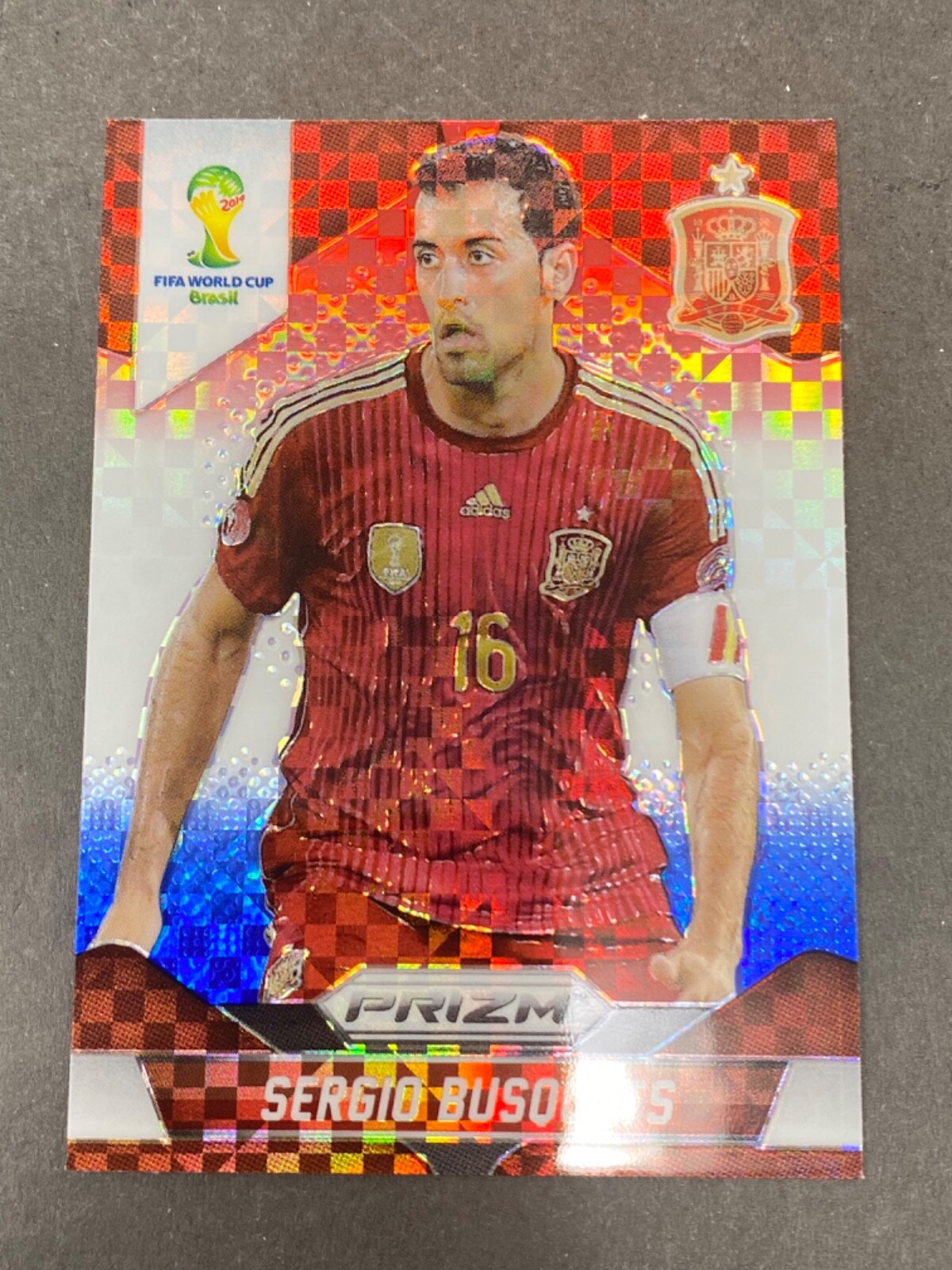 2014 Prizm World Cup Sergio Busquets Red White Blue Plaid RWB Prizms Spain