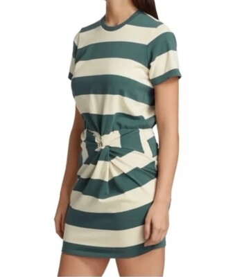 VERONICA BEARD Tyla Striped Cotton T-Shirt Mini Dress White Green Size  Large | eBay