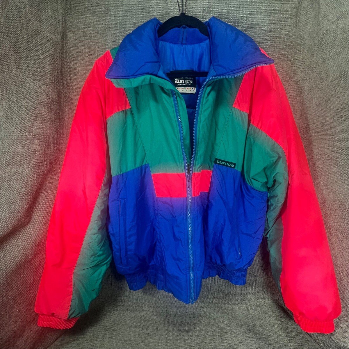 VTG Color Block Ski Jacket Unisex Sz 38 Neon 90s Poly Insulated