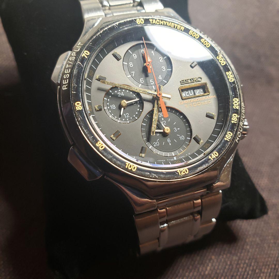 Seiko Chronograph 7T59-7A00 Vintage Day Date SS Gray Silver Seiko Chronograph 7T59-7A00 Vintage Day Date SS Gray Silver