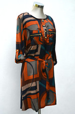 Size 8 UK ( 38 EU) Satin Touch Graphic Print Belted Shirt Dress in Burnt Orange