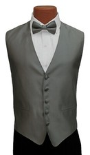 Silver Gray Herringbone Formal Fullback Vest and Tie Set Wedding Platinum Grey