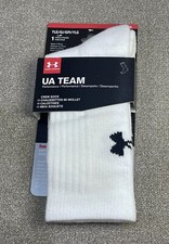 Under Armour Socks White UA Team Performance Cushion Crew Logo Youth Large L UA