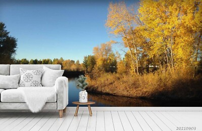 3D Autumn Forest Lake Landscape Self-adhesive Removable Wallpaper Murals Wall