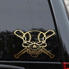 Baseball Player Pitcher Skull Crossed Bats Vinyl Decal Sticker 
