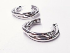 S tonn 18k White Gold Plated Twisted 4mm Tube Silver Hoop Earrings 45mm Dia