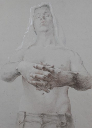 2012 original pastel drawing men figure signed