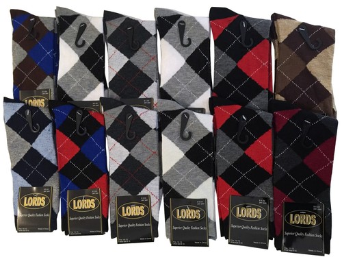 12 Pairs NEW LORDS Mens Argyle Dress Socks Cotton Multi-Color Fashion Sz. 10-13 - Picture 14 of 14