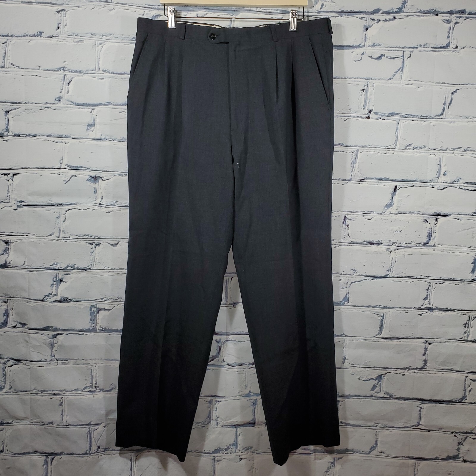 YSL Yves Saint Laurent Pantaloni Abito Pantaloni Da Uomo 38x31 Pelle di Squalo Grigia Lana Piegata