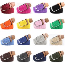 Men's Canvas Braided Woven Elastic Belt Classic Pin Buckle Stretchy Waistband