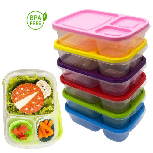 Plastic Lunch Box Food Container Set Bento Lunch Boxes With 3-Compartment  - Picture 1 of 9