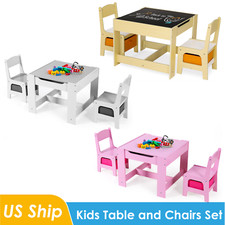 3 in 1 Wood Activity Table and Chair Set Kids Study Play Desk W/ Storage Drawers