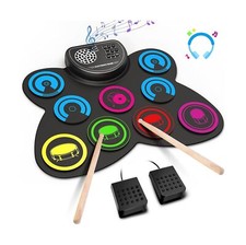 Electronic Drum Set, 9-Pads Roll-Up Electric Drum Set Kit Machine with Headph...