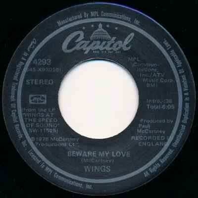 Wings Let Em In / Beware My Love Vinyl Single 7inch Capitol