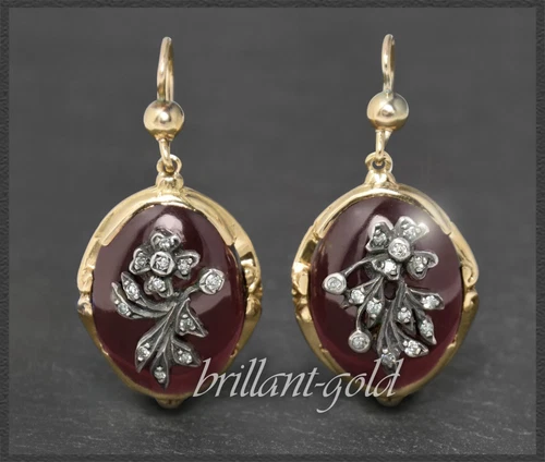 Antique 45,30ct garnet & diamond earrings, 585 gold & silver, approx. 1900