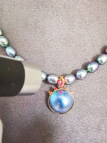 Real 15mm Huge Mabe Pearl Hallmarked 18ct Solid Gold Tahitian Beads Red Diamond - Picture 16 of 24