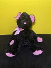 Applause Russ Plush Black Teddy Bear Pink Bow 16" Stuffed Animal Toy Pet Lovey