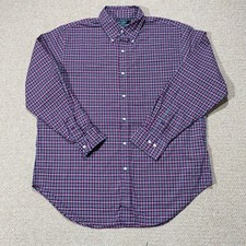 Lauren Ralph Lauren Dress Shirt Mens XL 17 Classic Fit Red Blue Plaid Formal USA