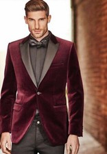 Men Burgundy Smoking Jacket Designer Elegant Luxury Party Wear Tuxedo Coats