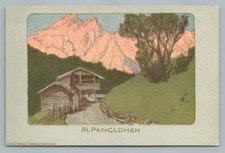 Alpengluhen ~ Glowing Alps Mountain Tops at Sunset ~ Beautiful Antique Germany
