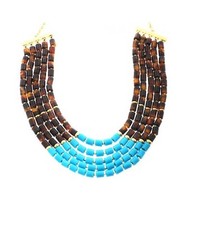 NEW FOSSIL GOLD TONE CHAIN,TURQUOISE+TORTOISE BEADS STRANDS NECKLACE-JA6442710