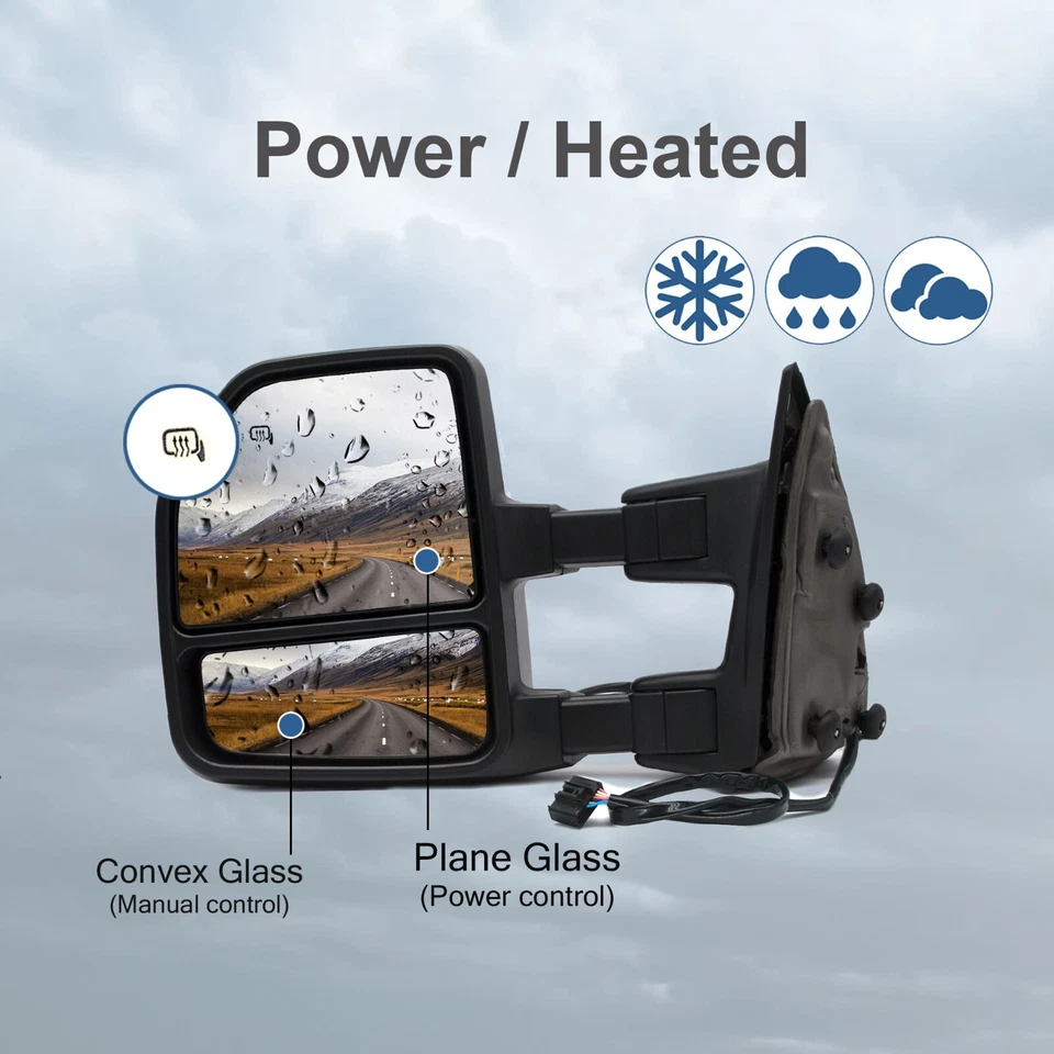 Par de espejos retrovisores de remolque para Ford F250 F350 Super Duty 2008-2016 señal LED térmica eléctrica Foto 3 de 4