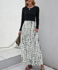 La Mode Gray & Black Abstract Pocket Long-Sleeve Maxi Dress Size XXL
