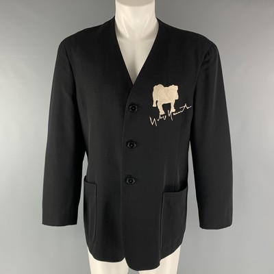 YOHJI YAMAMOTO HOMME Size S SS90 Black Dog Embroidery Wool 
