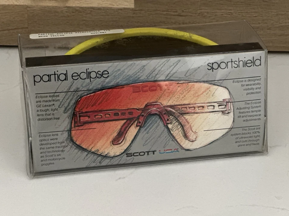 🔥🚨 Gafas de sol Scott de colección años 90 escudo deportivo amarillo eclipse nuevas de stock con caja ¡Raras! Foto 3 de 4