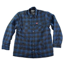 Dixxon Flannel Co Quilted Lined Blue Black Plaid Jacket Shirt XL D-Tech Workwear