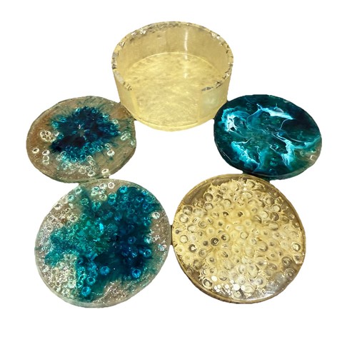 Vintage Epoxy Lucite Set Of Coasters For Beverage MCM Bubble Effect On One Side - Picture 11 of 21