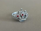Stamped NF 925 Vintage Sterling Silver Ring Garnet Marcasite Figural Crown 106