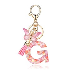 Fashion Alphabet Initial Letter Keychain Tassel Butterfly Pendant Key Ring G