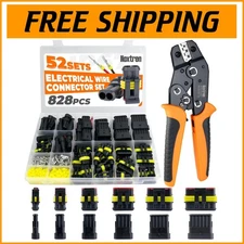 828-Piece Waterproof Automotive Electrical Connector Kit with Ratcheting Crimper