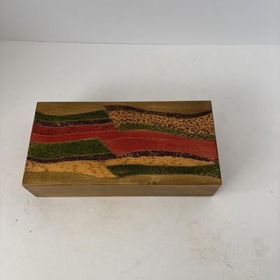 Vintage Hand Carved & Painted Wooden Box Hinged Lid Made In Poland 8 