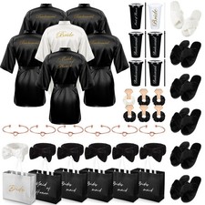 Shyyween 42 Pcs Bridesmaid Bride Robes Set Of 6 Bridal Party Silk Satin Robes