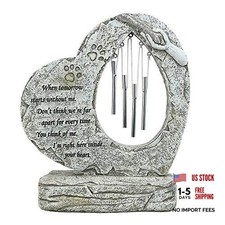 Paw Print Pet Memorial Stone, Heart Shaped Dog Memorial Stone With Windchime