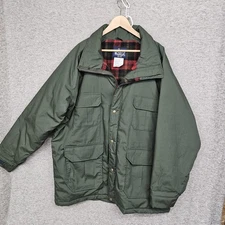 VTG Woolrich Jacket Men XL 4 Pocket Green Plaid Lined Insulated Made USA Outdoor