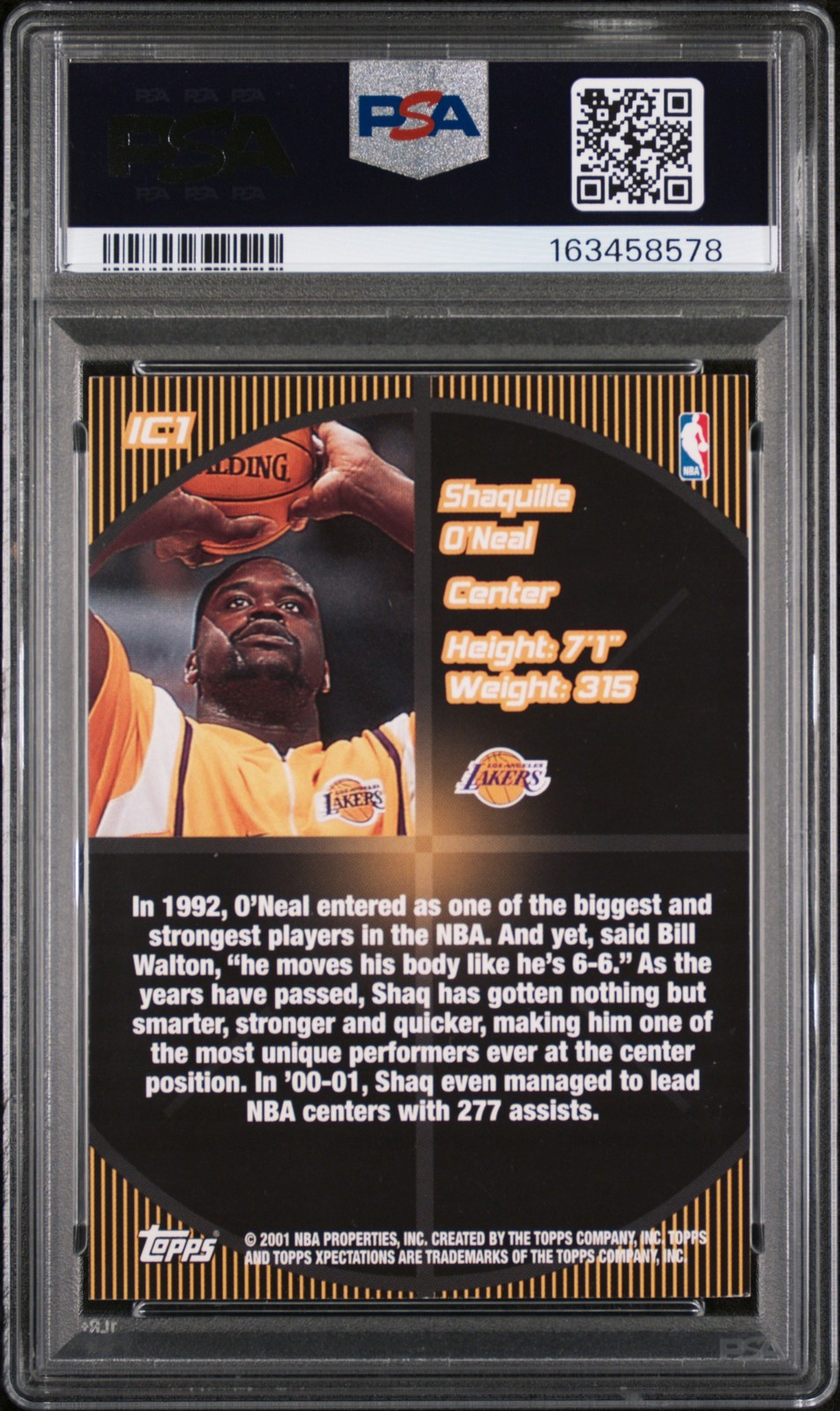 2001 TOPPS XPECTATIONS IN THE CENTER #IC1 SHAQUILLE O'NEAL PSA 8 view 2