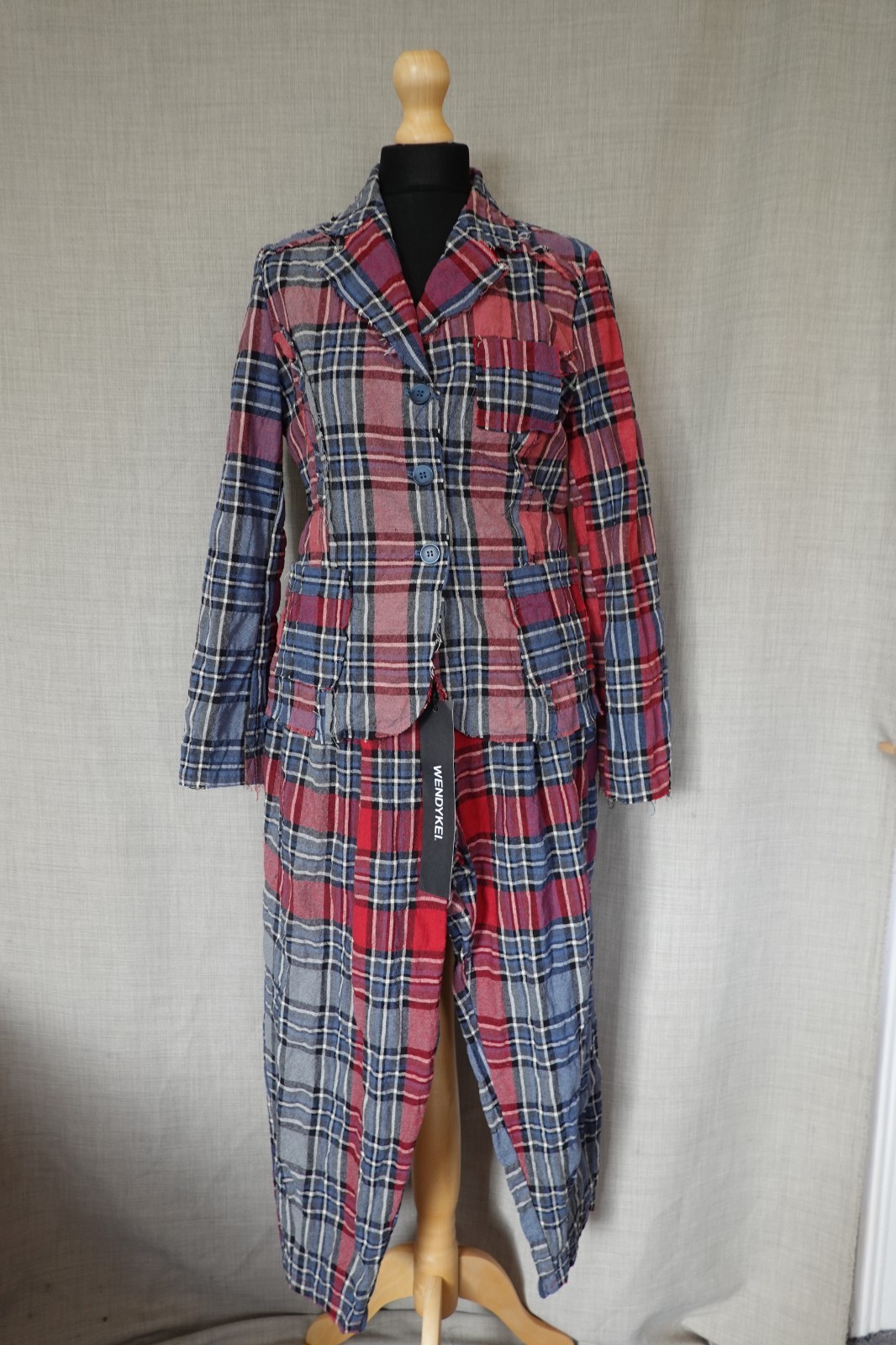 NWT WENDY KEI Cotton Checked TARTAN TROUSERS SUIR - uk 8 rrp £205