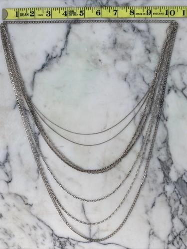 Silver Tone Chain Necklace Long Multi Strand Modern Minimalist Lightweight - Bild 4 von 5