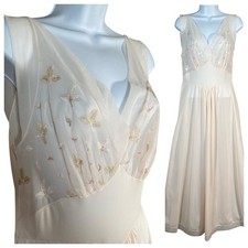 VTG Vanity Fair Nightgown 34 Maxi Dress Embroidered Sheer Romantic Boudoir