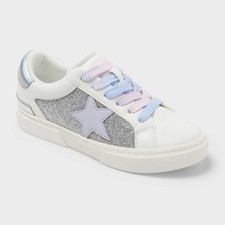 Kids' Kaitlyn Court Sneakers - Art Class Silver 5: Lace up, Non Marking Sole,